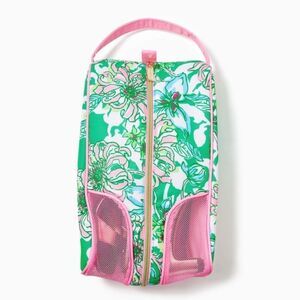 Lilly Pulitzer Floral Print Pink Accents Shoe Bag Spearmint Blossom Views GWP